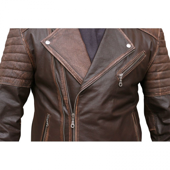 Made-to-measure| Men's Brown Real Leather Fashion/Biker Jacket - Zest-MHJ-008