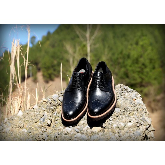 Black Italian Designer Real Leather Handmade Full Brogues ZEST-MHS-012
