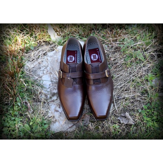 Black/Brown Single Buckle Real Leather Italian-Designer Shoes ZEST-MHS-007