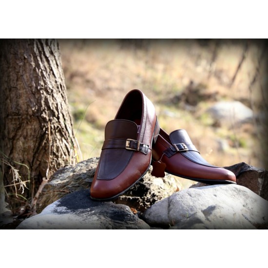 Dark Tan and Brown Slip On Italian Design Smart Dress Shoes ZEST-MHS-016