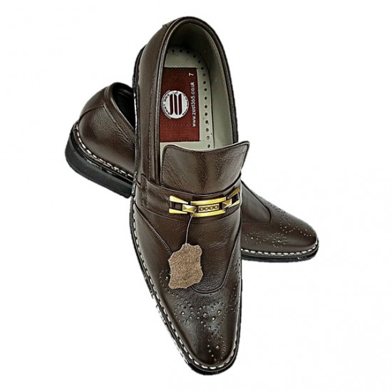 Brown Slip On Smart Italian Designer Shoes MHS-033